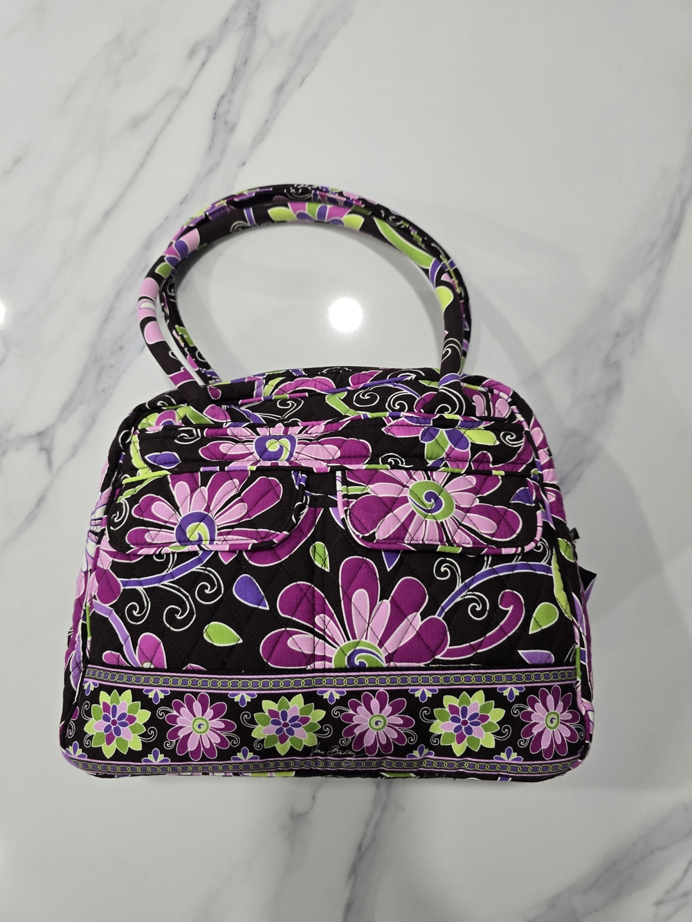 Vera Bradley Quilted Floral Shoulder Bag in Black, Purple, Pink and Green